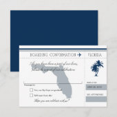 フロリダの青と灰の航空券への出欠確認 招待状 (正面/裏面)
