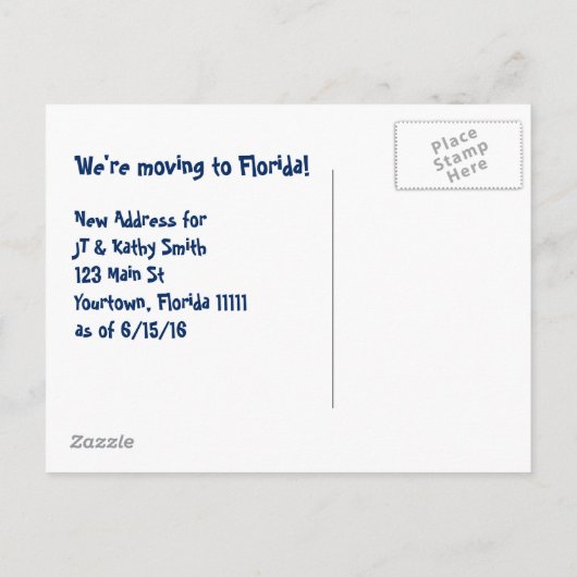フロリダへの移動ようこそ住所の符号変更 案内ポストカード (裏面)