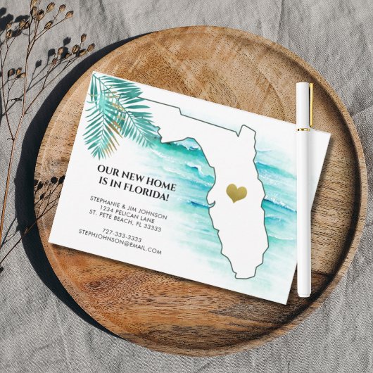 フロリダへの移動州マップ金ゴールドハートニューホーム 案内状