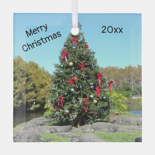 フロリダアリゲータークリスマスガラスオーナメント ガラスオーナメント (正面)