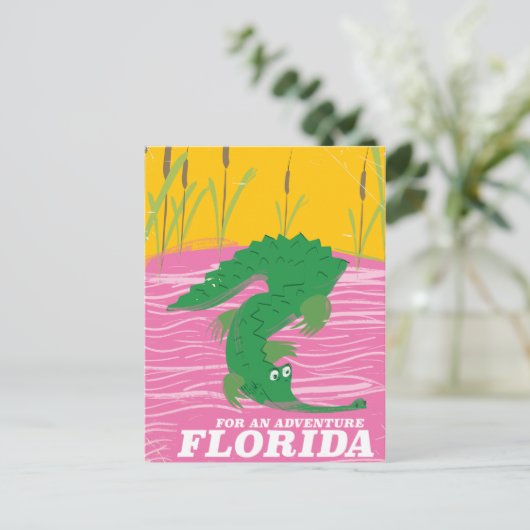 フロリダアリゲーターヴィンテージ旅行ポスター ポストカード (スタンド正面)