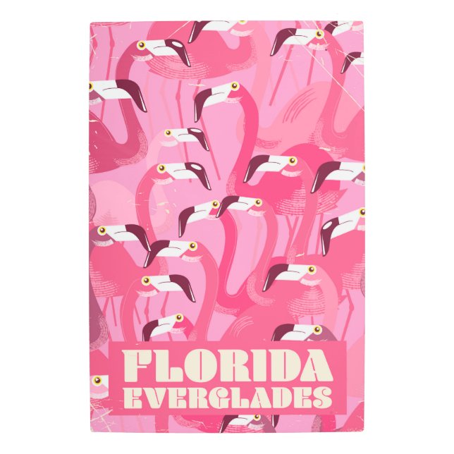 フロリダエバーグレーズフラミンゴヴィンテージ旅行ポスター メタルプリント (正面)