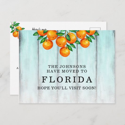フロリダオレンジアクアフェンスに移動する新しい住所 案内ポストカード (正面/裏面)