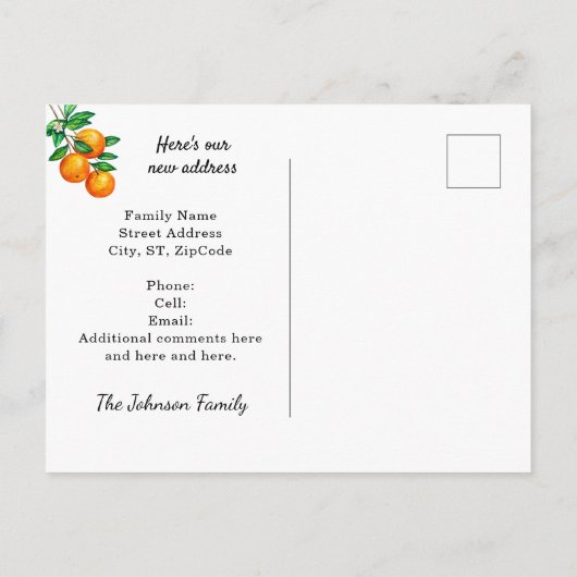 フロリダオレンジアクアフェンスに移動する新しい住所 案内ポストカード (裏面)