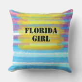 フロリダガールピンクブルーサンセットウォーターカラー クッション (正面)