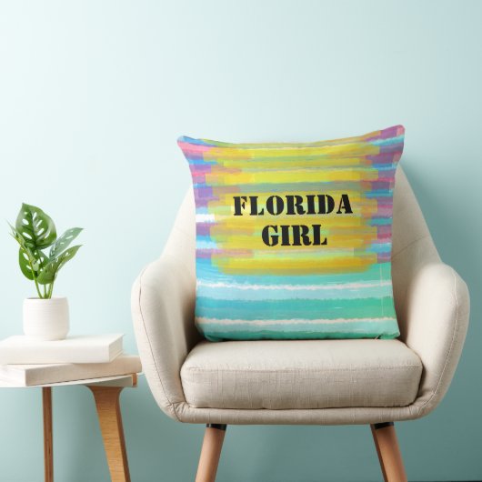 フロリダガール名ターコイズピンクウォーターカラーサンセット クッション (椅子)