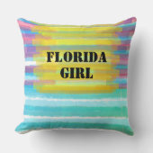 フロリダガール名ターコイズピンクウォーターカラーサンセット クッション (正面)