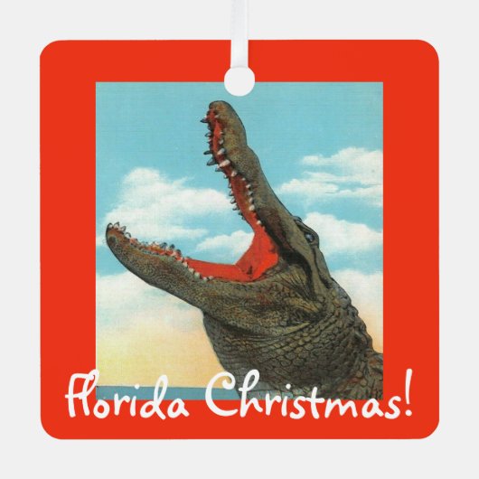 フロリダクリスマスアリゲーター メタルオーナメント (正面)
