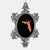 フロリダクリスマスハットアントラーレッドノーズトナカイ スノーフレークピューターオーナメント (左)