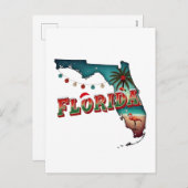 フロリダクリスマス州マップイラストレーションホリダ シーズンポストカード (正面/裏面)