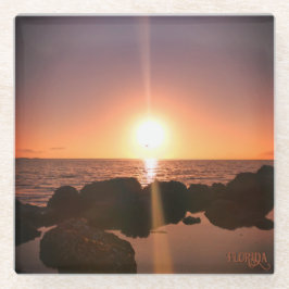 フロリダサンセットオンビーチ自然写真 ガラスコースター