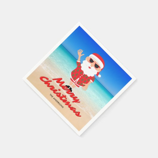 フロリダサンタオンザビーチメリークリスマス スタンダードカクテルナプキン (角)