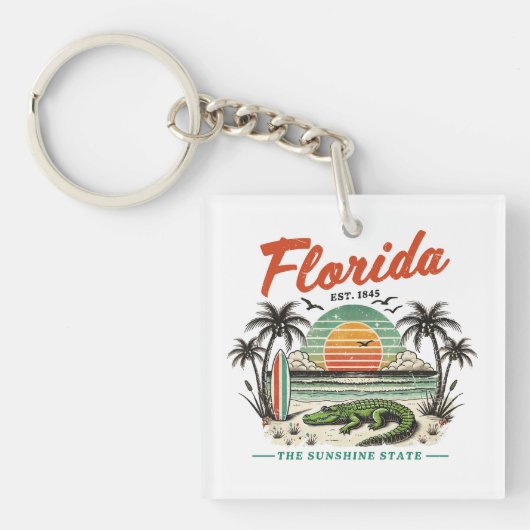 フロリダザサンシャイン州 – サンセットビーチシーン キーホルダー (正面)