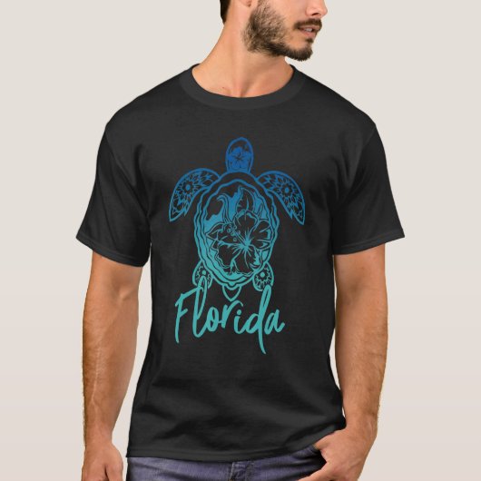 フロリダシーウミガメFlorida Marine Turtle Flower T Tシャツ (正面)