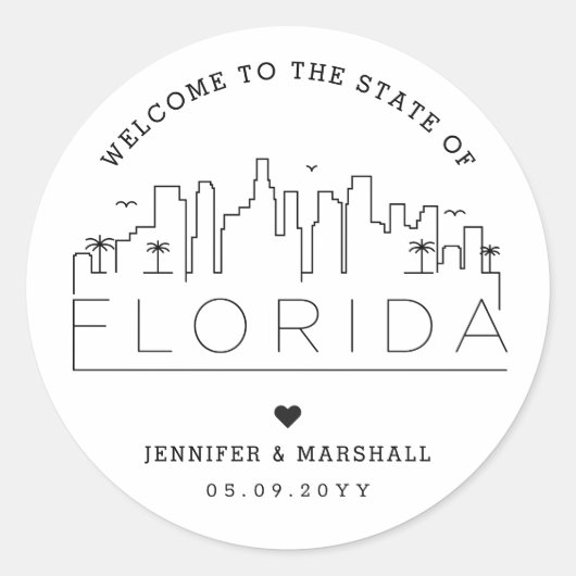 フロリダスカイライン |の結婚ウェルカムメッセージクラシック ラウンドシール (正面)