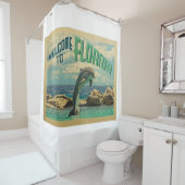 フロリダドルフィンヴィンテージ旅行へようこそ シャワーカーテン (インサイチュ)