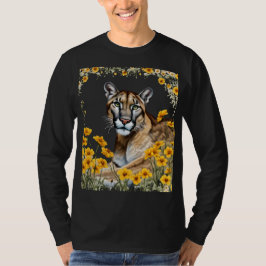 フロリダパンサーとハナビシソウのボーダー カットアウト Tシャツ