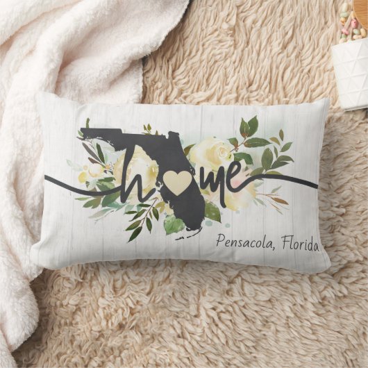 フロリダパーソナライズされた州ユアホームシティ素朴 ランバークッション (ブランケット)