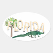 フロリダパームツリーアンドアリゲーター 楕円形シール (正面)