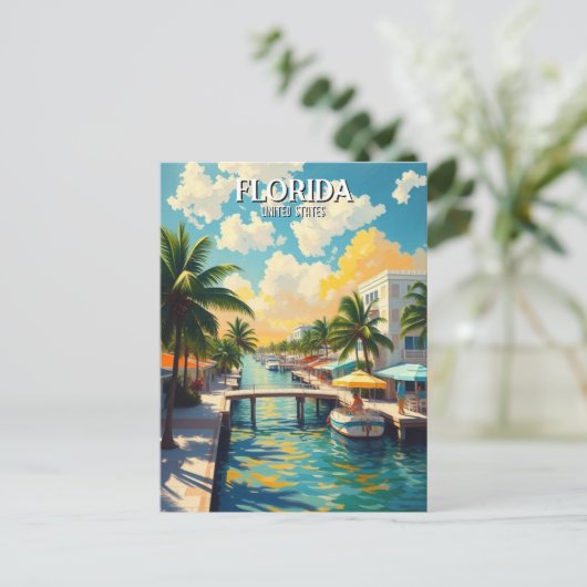 フロリダパームツリービーチヴィンテージ ポストカード (スタンド正面)