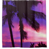 フロリダパームパープルサンセットシャワーカーテン シャワーカーテン (正面)