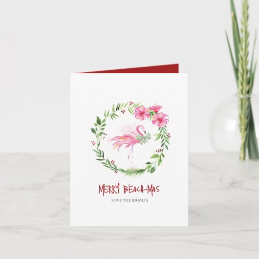 フロリダビーチトロピカルフラミンゴクリスマスホリデー シーズンカード (正面)