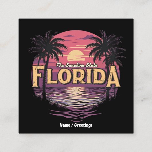 フロリダビーチ日没時の見下ろす海 スクエア名刺 (正面)