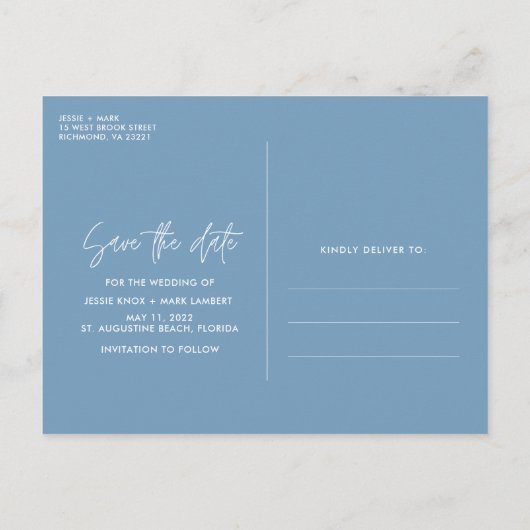 フロリダビーチ結婚式日付の保存 案内ポストカード (裏面)