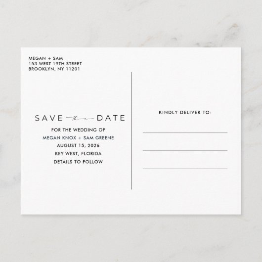 フロリダビーチ結婚式日付の保存 案内ポストカード (裏面)