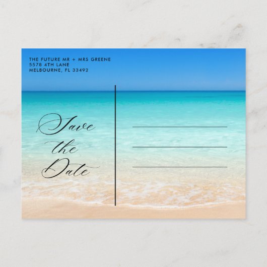 フロリダビーチ結婚式日付の保存 案内ポストカード (裏面)