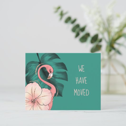 フロリダピンクフラミンゴモンステラ葉に移動 案内ポストカード (スタンド正面)