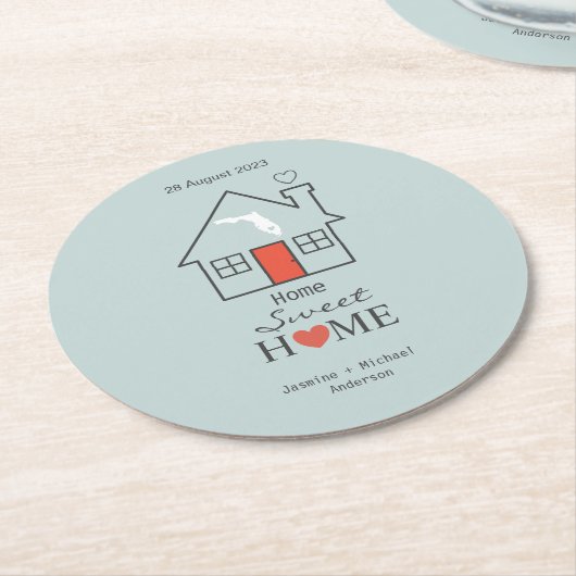 フロリダホームスウィートホームパーソナライズされた ラウンドペーパーコースター (アングル)