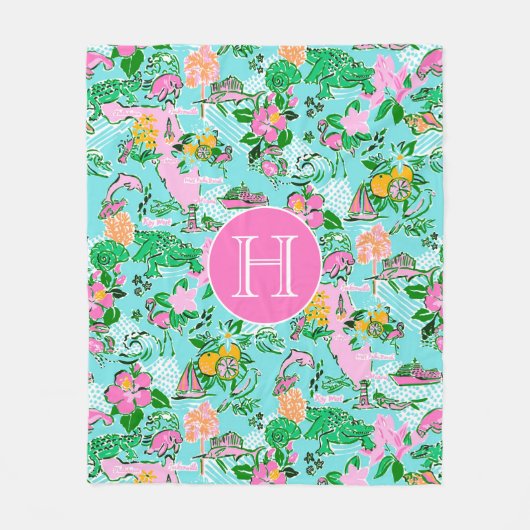 フロリダマップ名門私立校風のパームビーチパターモノグラムのン フリースブランケット (正面)