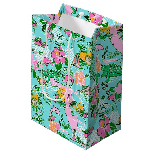 フロリダマップ名門私立校風のパームビーチパターモノグラムのン ミディアムペーパーバッグ (裏面アングル)