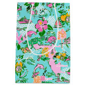 フロリダマップ名門私立校風のパームビーチパターモノグラムのン ミディアムペーパーバッグ (裏面)