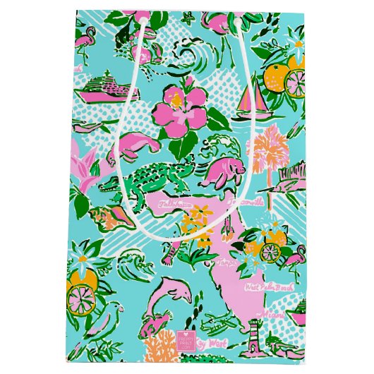 フロリダマップ名門私立校風のパームビーチパターモノグラムのン ミディアムペーパーバッグ (裏面)