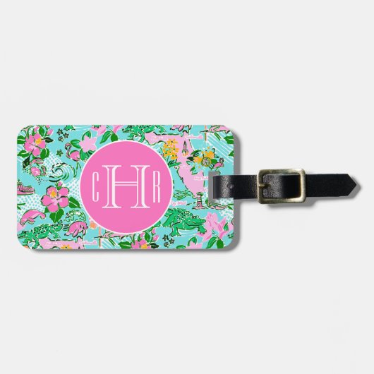 フロリダマップ名門私立校風のパームビーチパターモノグラムのン ラゲッジタグ (正面横)