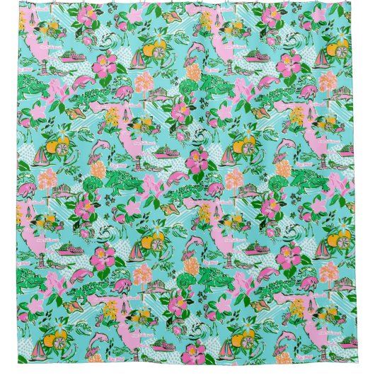 フロリダマップ名門私立校風のパームビーチパターンプリント シャワーカーテン (正面)