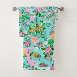 フロリダマップ名門私立校風のパームビーチパターンプリント バスタオルセット