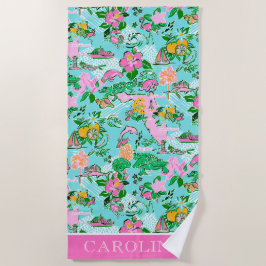 フロリダマップ名門私立校風のパームビーチパターンプリント ビーチタオル