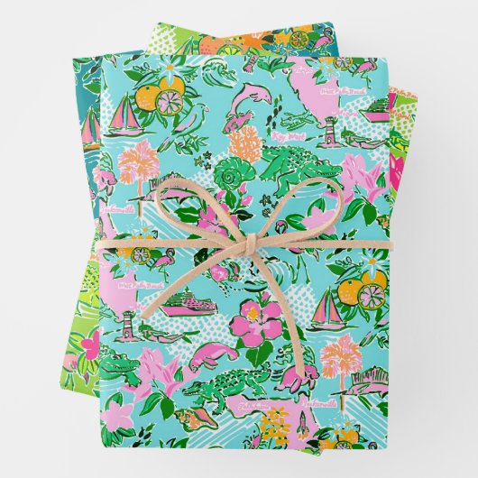 フロリダマップ名門私立校風のパームビーチパターンプリント ラッピングペーパーシート (インサイチュ)