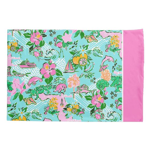 フロリダマップ名門私立校風のパームビーチパターンプリント 枕カバー (裏面)