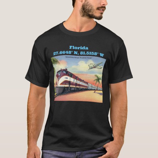 フロリダマップ座標ヴィンテージスタイル Tシャツ (正面)