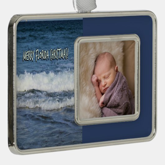 フロリダメリークリスマス海波1写真 シルバープレートフレームオーナメント (右)