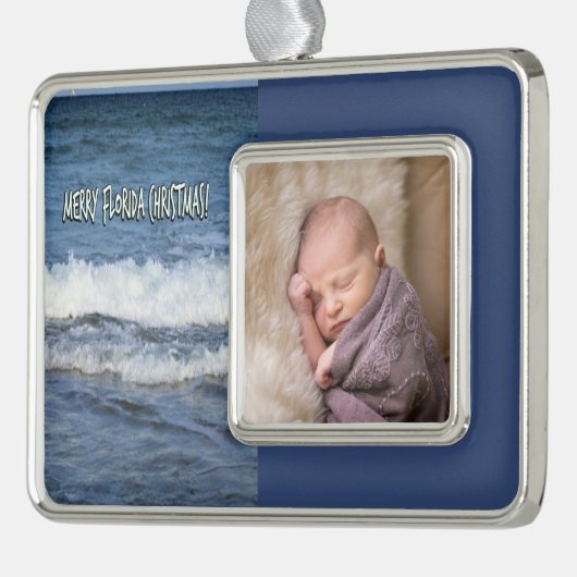 フロリダメリークリスマス海波1写真 シルバープレートフレームオーナメント (左)