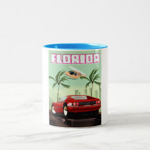 フロリダレッドのレトロスポーツカー ツートーンマグカップ