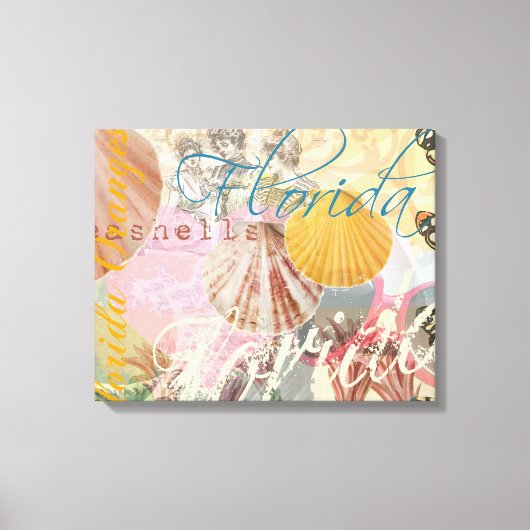フロリダヴィンテージトラベルビーチシーシェルアート キャンバスプリント (正面)