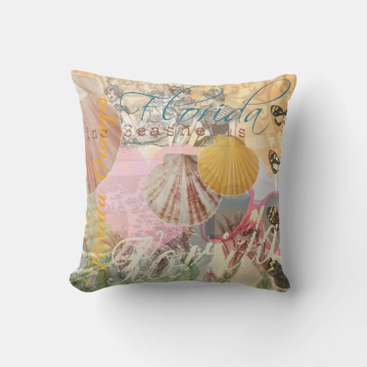 フロリダヴィンテージトラベルビーチシーシェルアート クッション (正面)