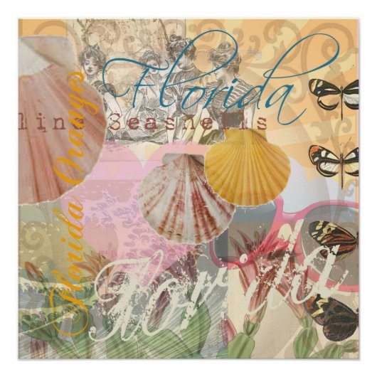 フロリダヴィンテージトラベルビーチシーシェルアート ポスター (正面)