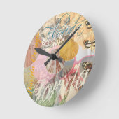 フロリダヴィンテージトラベルビーチシーシェルアート ラウンド壁時計 (傾斜)